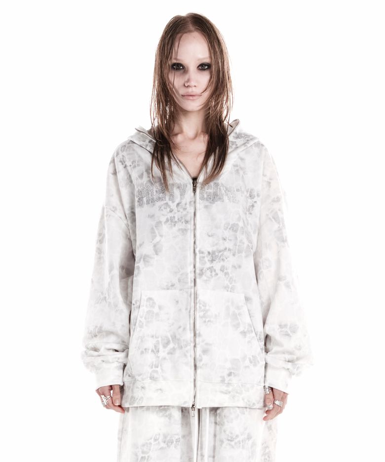 PARTY GIRL HOTFIX SET HOOD ZIP-UP WHITE LEOPARD