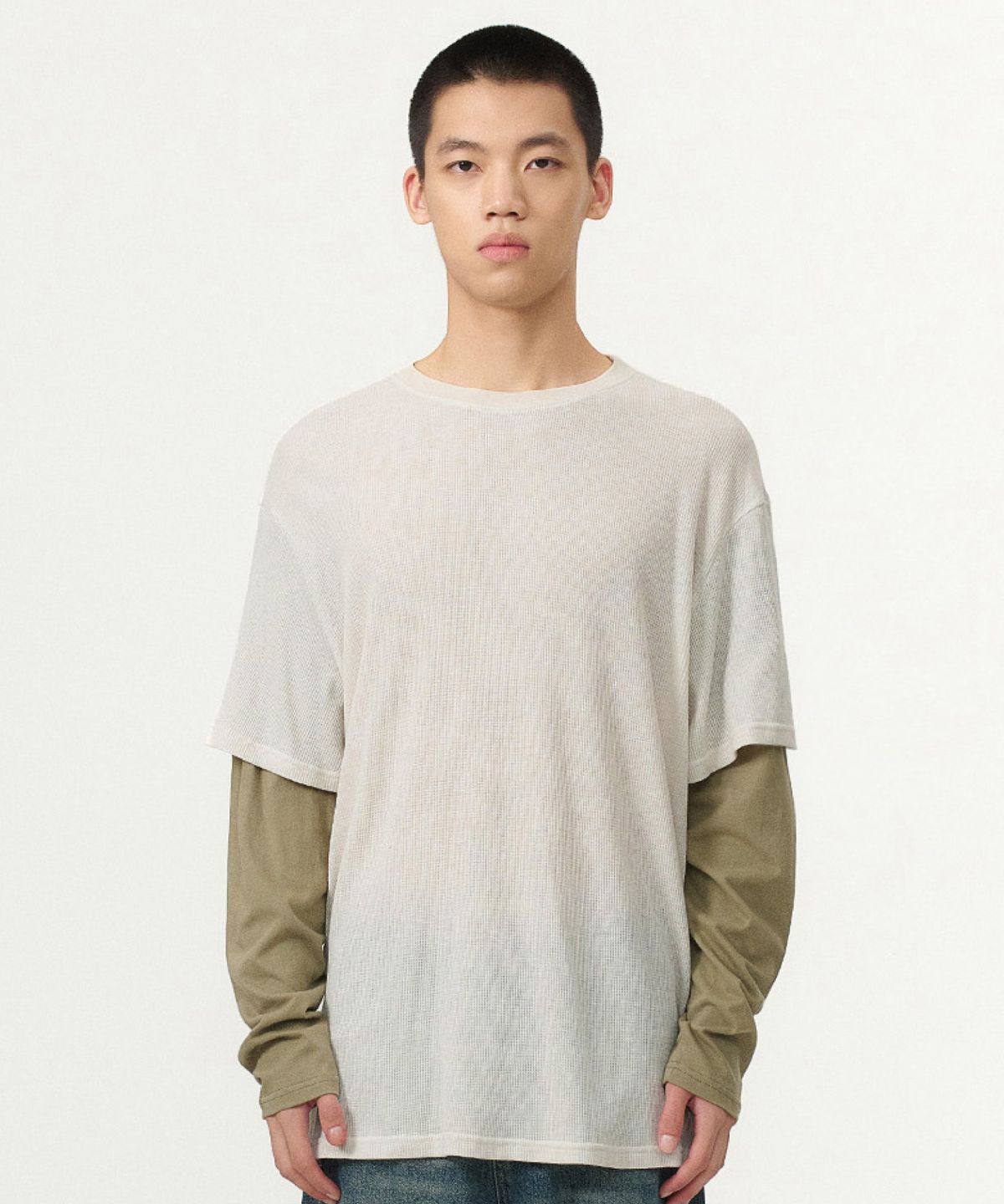 카네이테이(KANEITEI) WAFFLE LAYERED LONG SLEEVE (CREAM)
