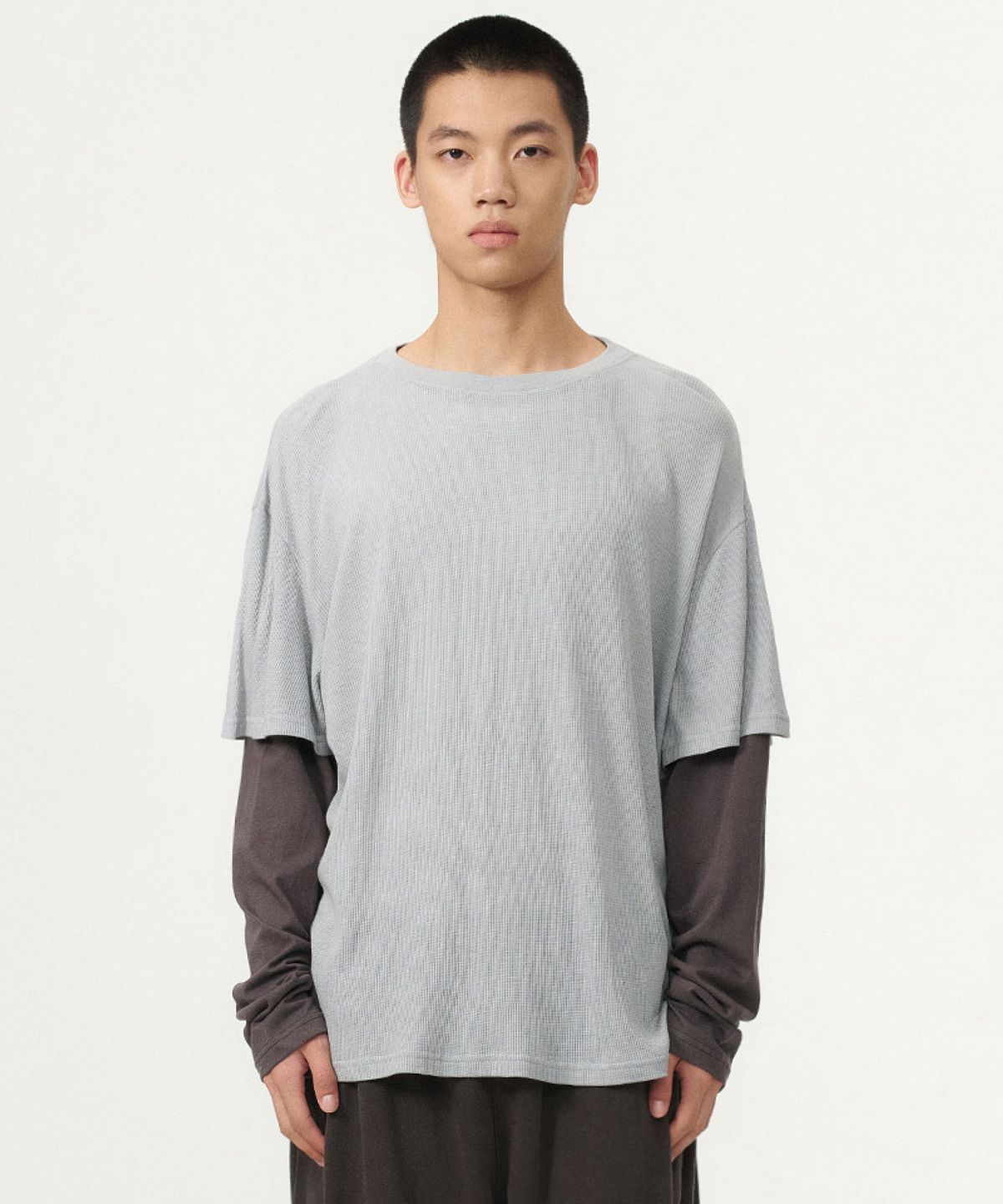 카네이테이(KANEITEI) WAFFLE LAYERED LONG SLEEVE (MELANGE GRAY)