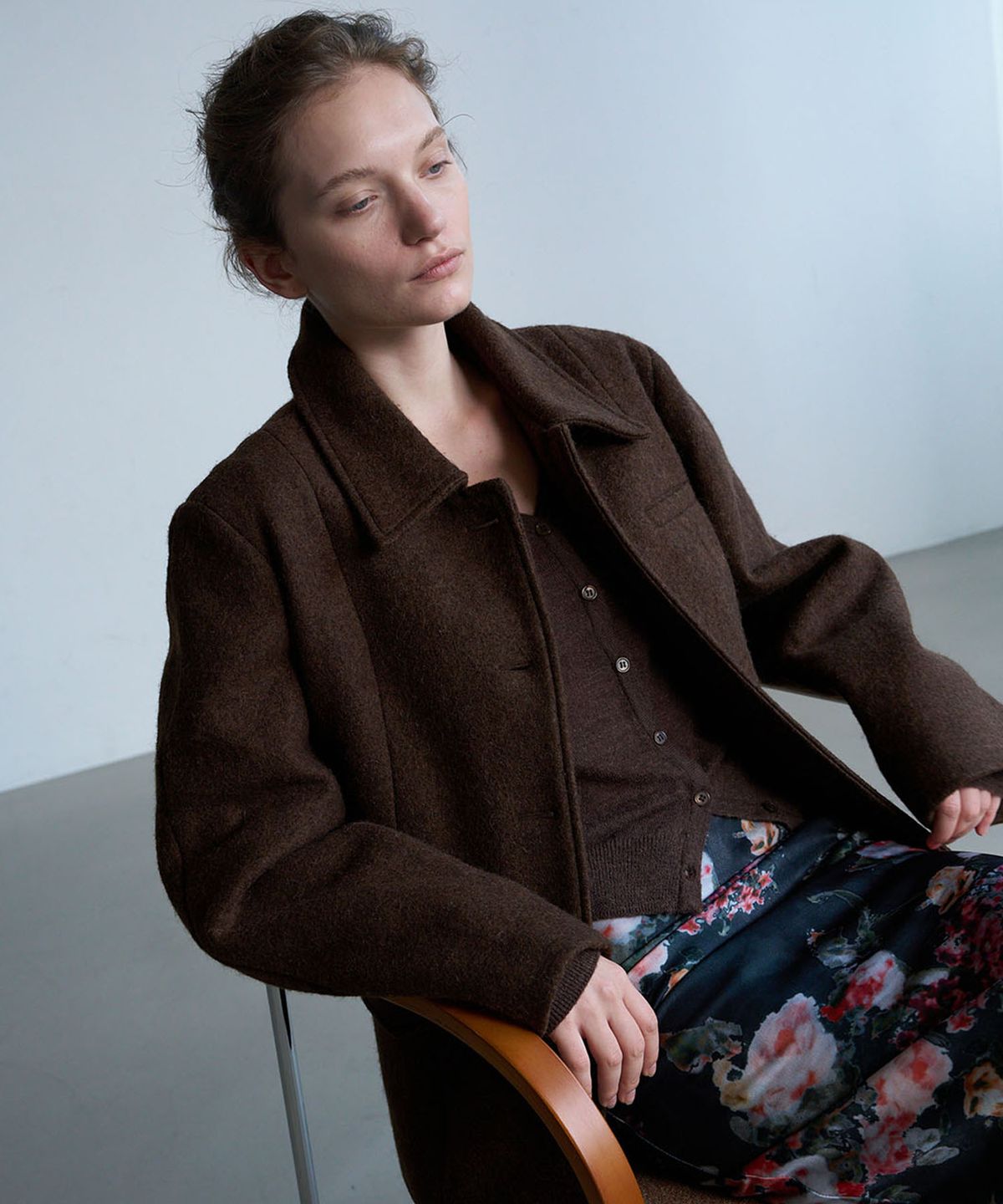 린테(LYNTE) Line Wool Half Coat (Espresso Brown)