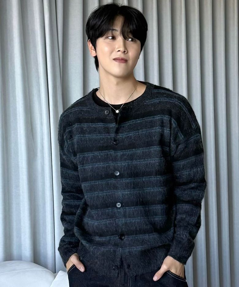 [해피가이정호 PICK] WASHABLE BRUSHED STRIPE ROUND CARDIGAN (CHARCOAL)