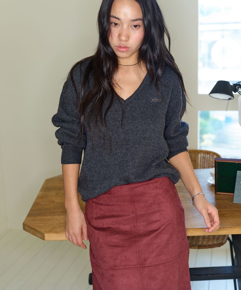 HBT Wool V-Neck Knit (CHARCOAL)