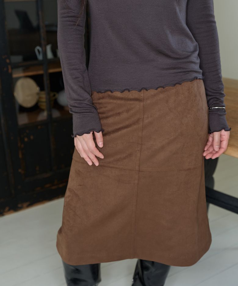 Suede Midi Skirt (BROWN)