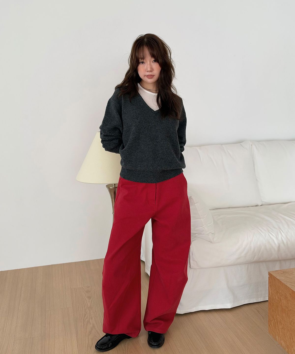 홈바디띵즈(HOMEBODY THINGS) Classic Wide Cotton Pants (RED)