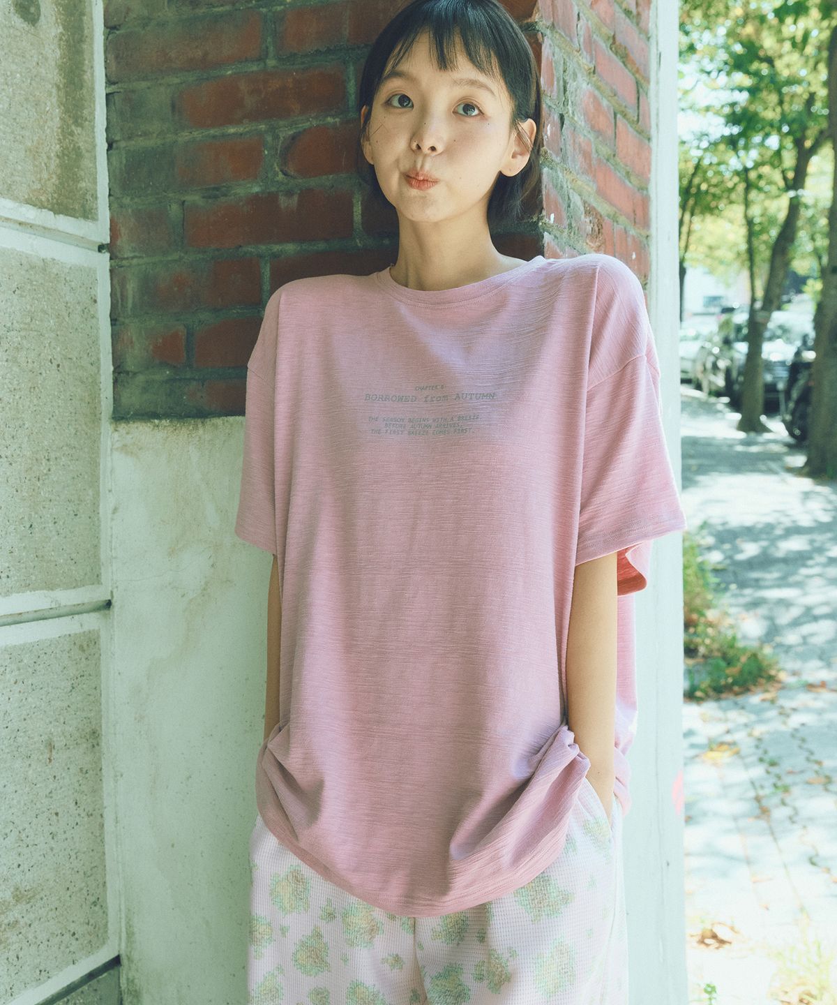 쿠키시(KOOKEESEE) 어텀 슬럽 컬러 반팔티셔츠 (더스티 핑크)