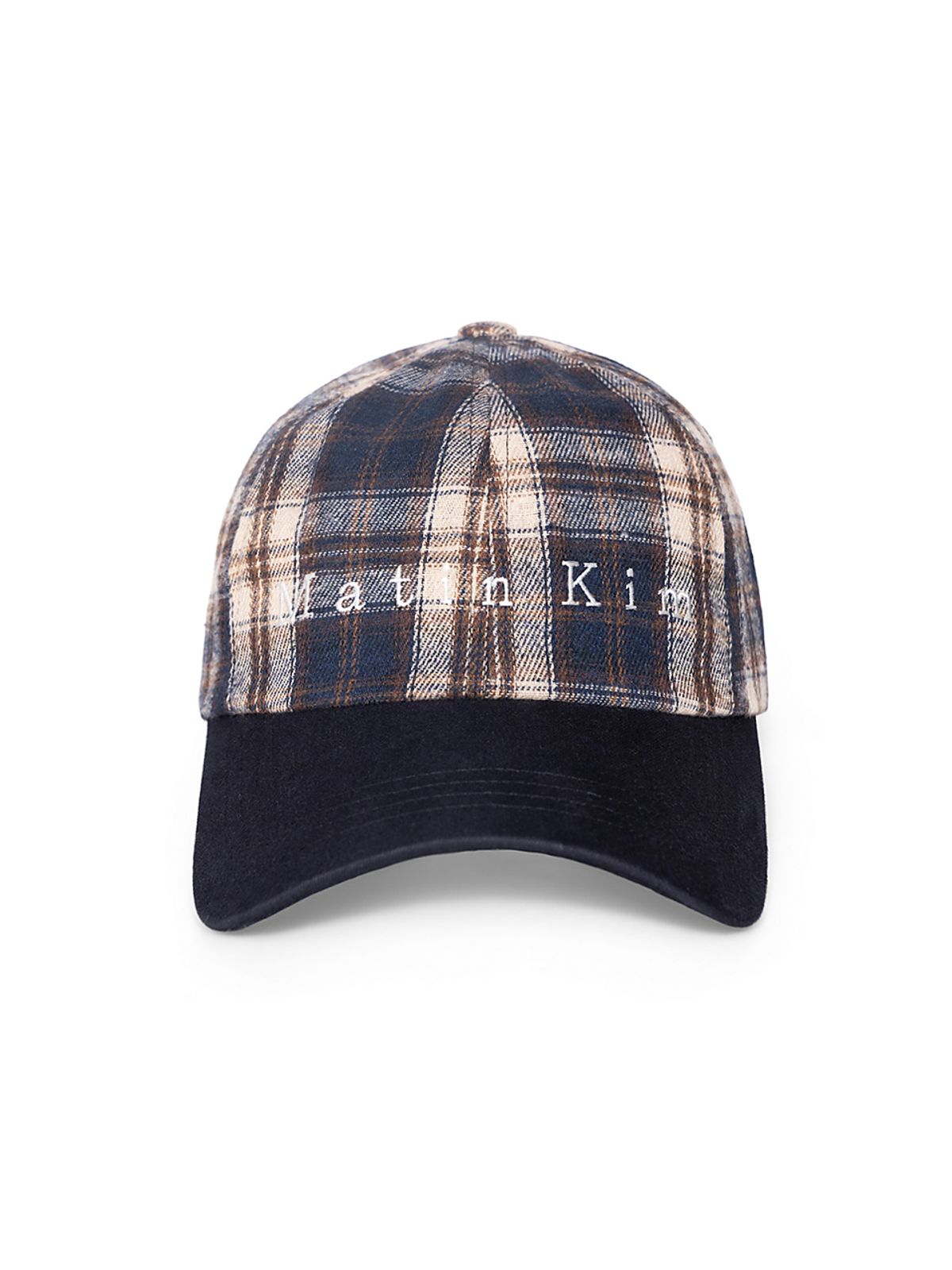마뗑킴(MATIN KIM) MATIN CONTRAST BRIM CHECK BALL CAP IN NAVY
