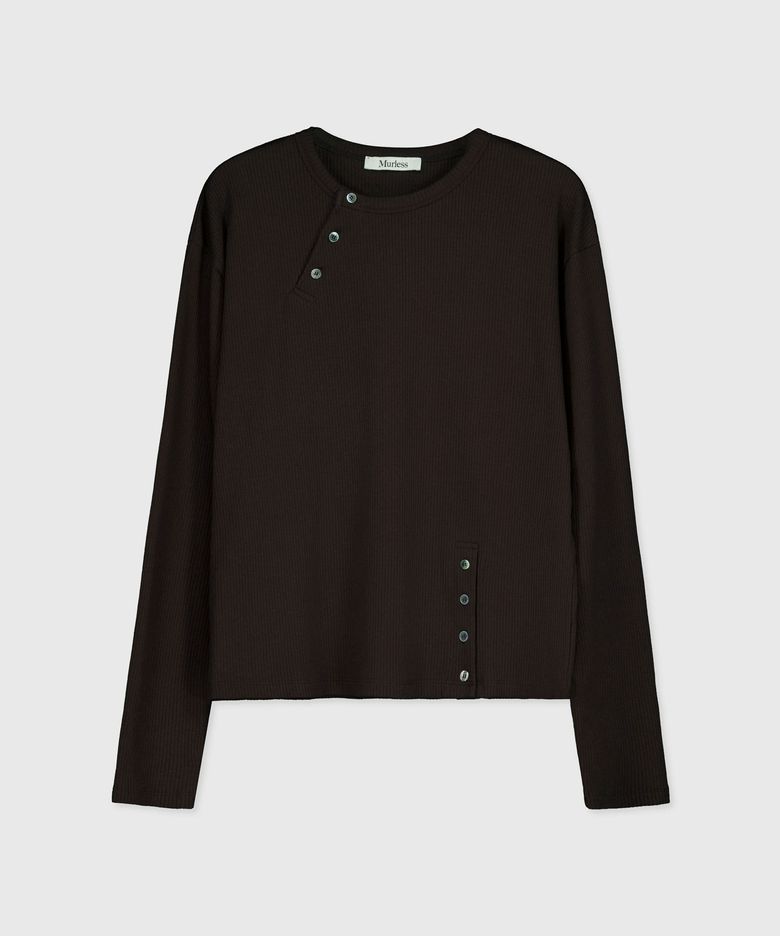 SLASH HENLEY NECK LONG SLEEVE_BROWN