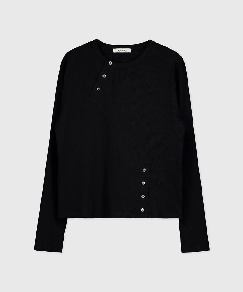 SLASH HENLEY NECK LONG SLEEVE_BLACK