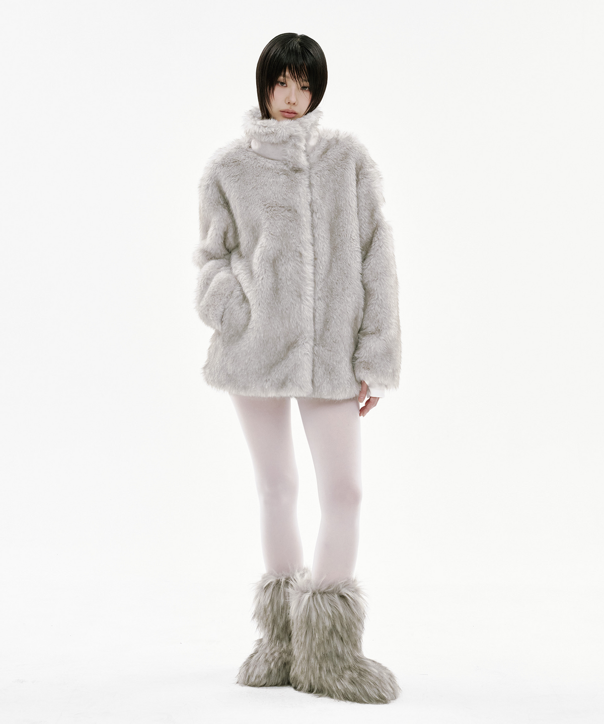 사일프레이(41PRAY) Suede Patch Fur Jacket / Grey