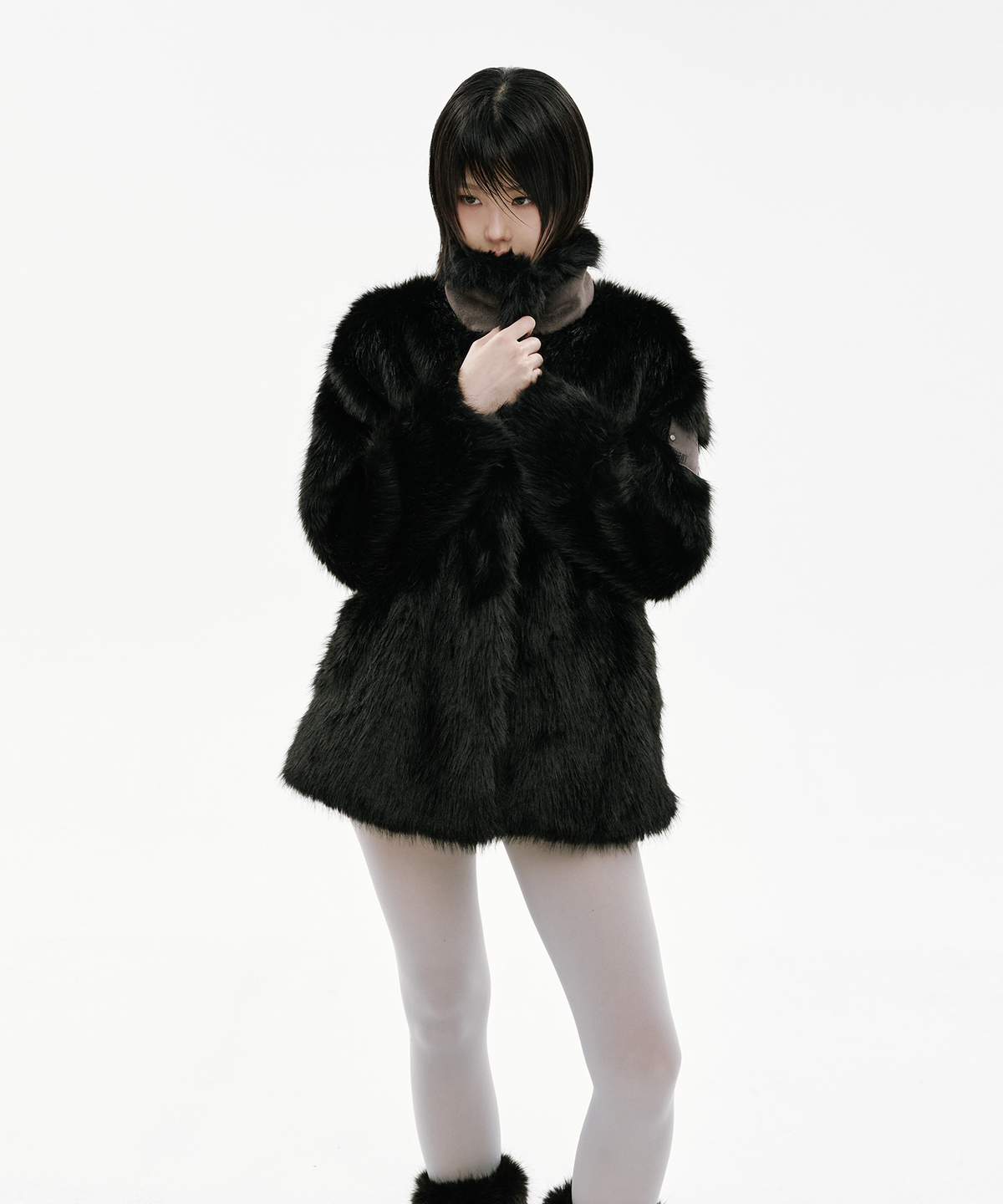 사일프레이(41PRAY) Suede Patch Fur Jacket / Black