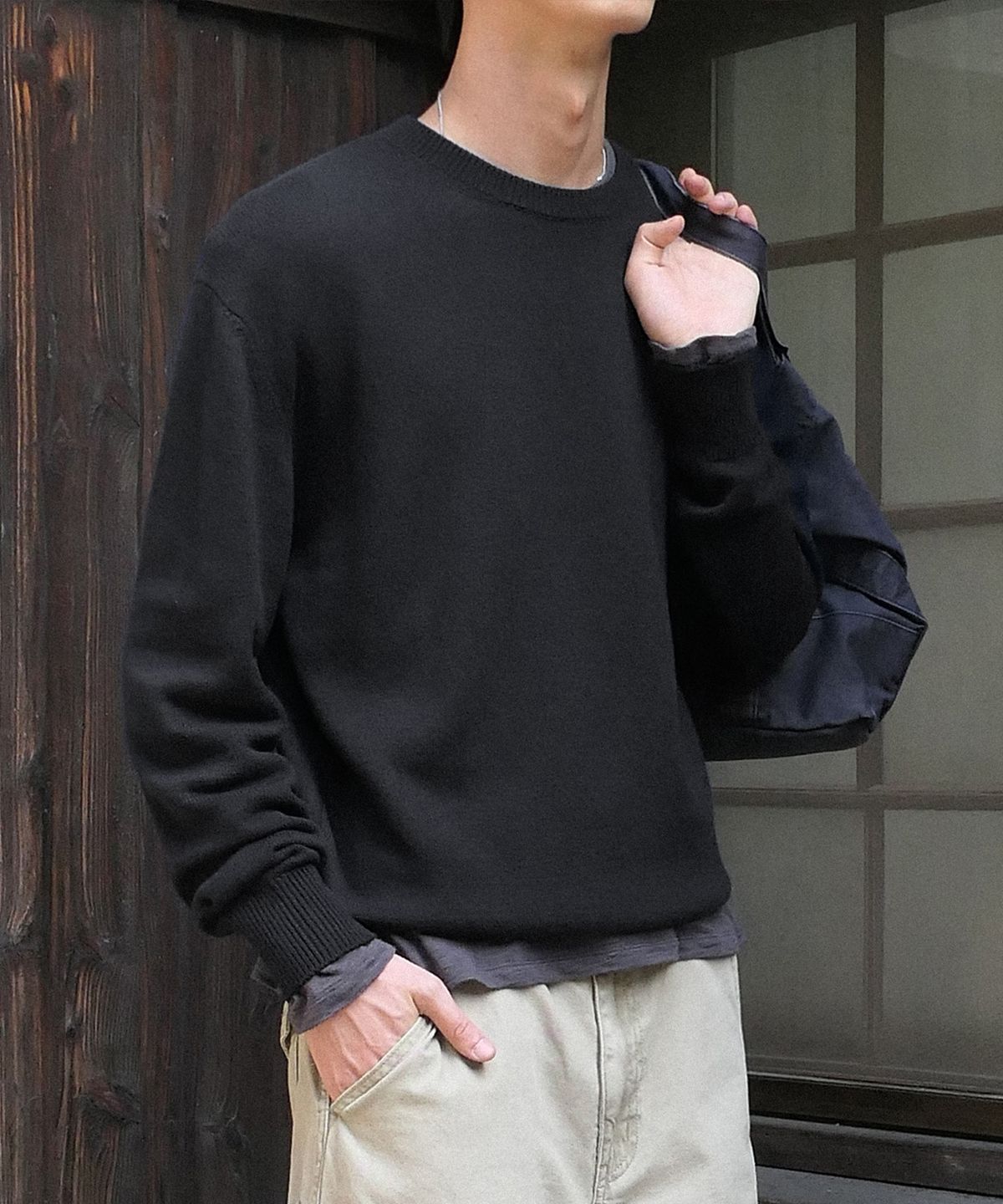 브랜디드(BRANDED) [SUPERIOR] CLOUD SUPERFINE ROUND NECK KNIT [BLACK]