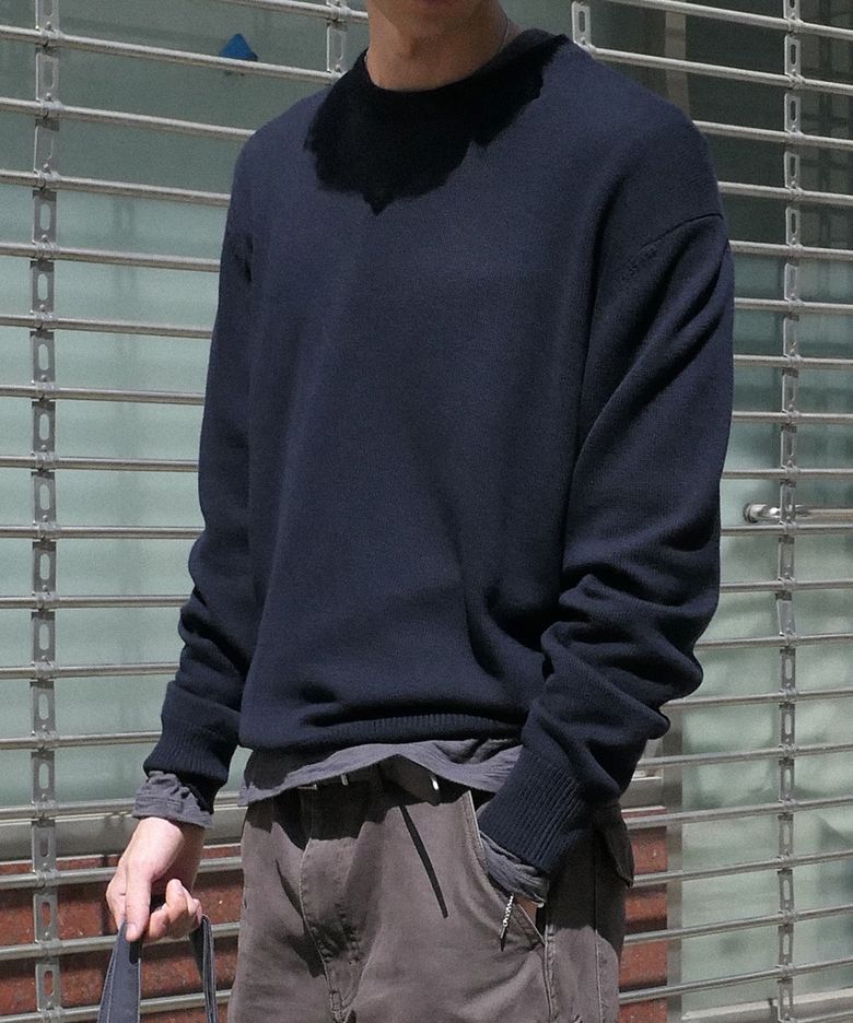 [SUPERIOR] CLOUD SUPERFINE ROUND NECK KNIT [DARK NAVY]