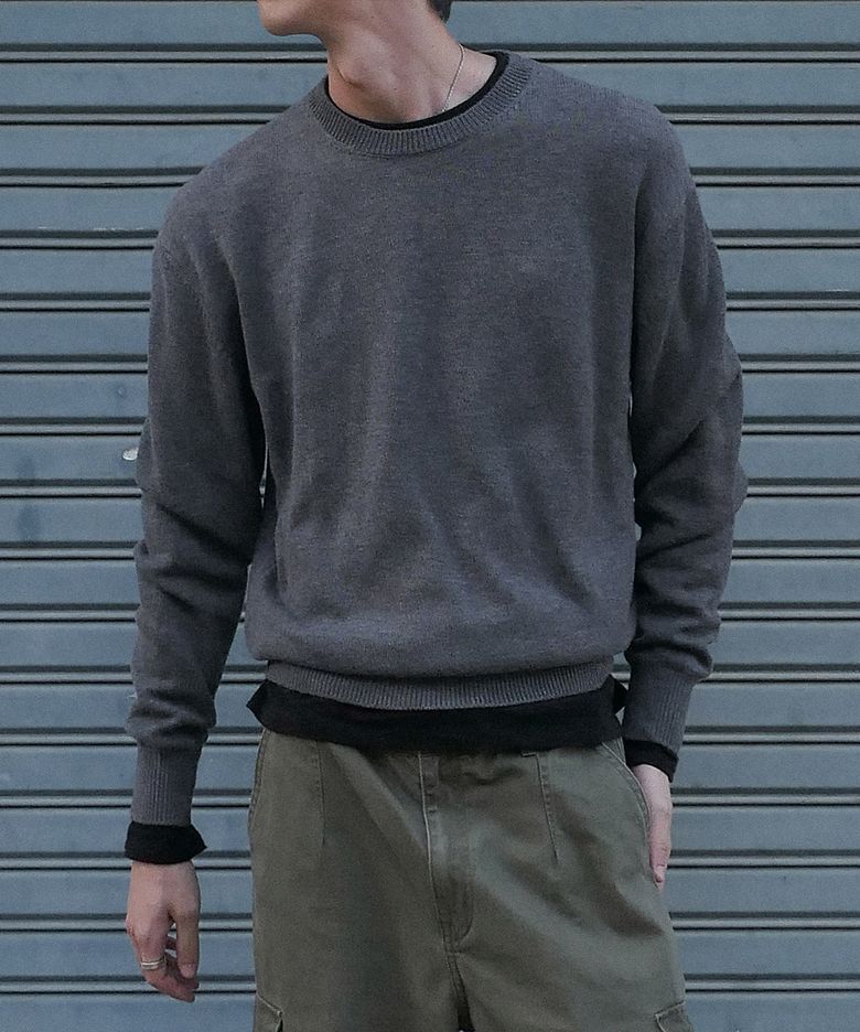 [SUPERIOR] CLOUD SUPERFINE ROUND NECK KNIT [CHARCOAL]
