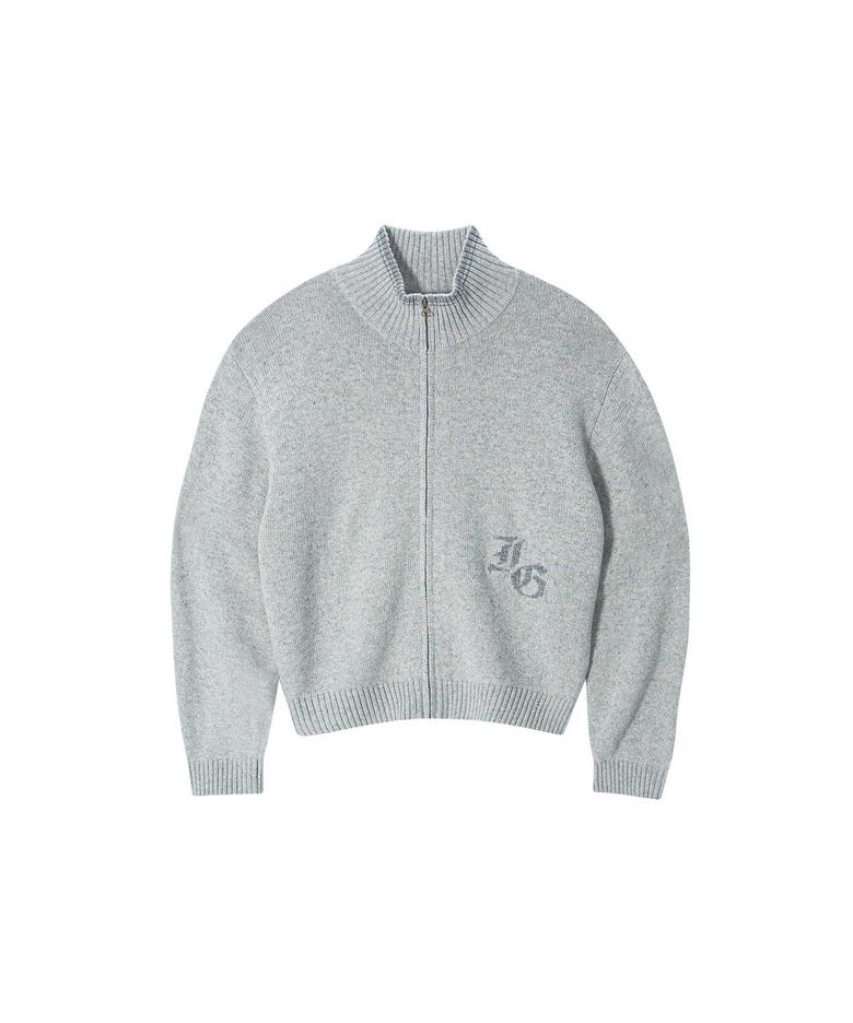 INSANE BASIC FULL ZIP-UP KNIT_OATMEAL