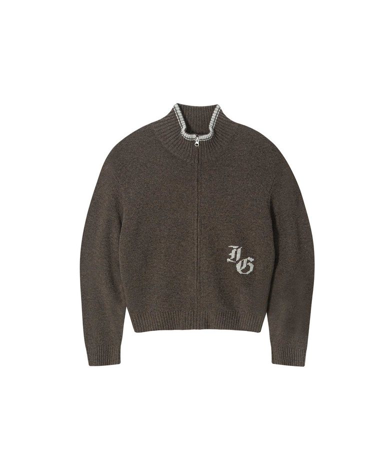 INSANE BASIC FULL ZIP-UP KNIT_KHAKI