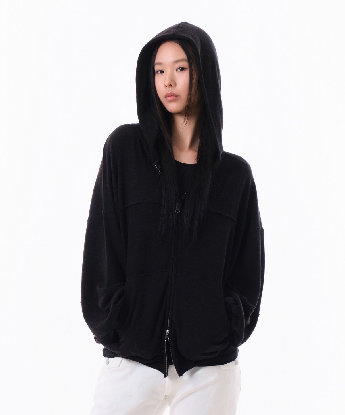 다이브인 우먼(DIVEIN WOMEN) ANGORA SOFT HOOD ZIP-UP (BLACK)