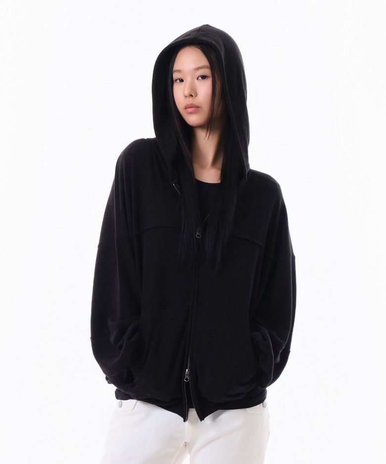 ANGORA SOFT HOOD ZIP-UP (BLACK)