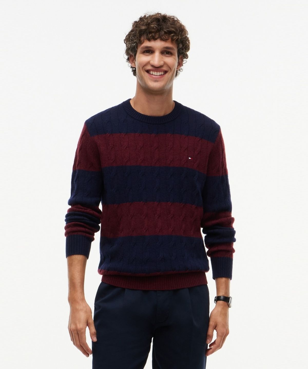 타미힐피거(TOMMY HILFIGER) 램스울 케이블 크루넥 탑 (T12G7KPO200MT10BB)