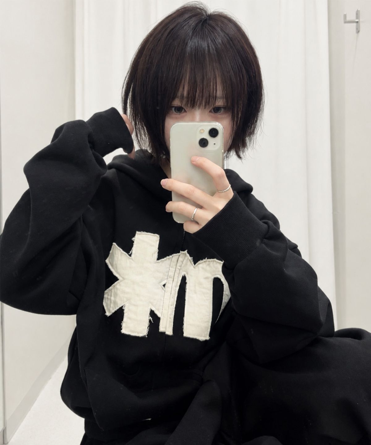 미타유스(MITA YOUTH) [2-WAY] 미타 심볼 아플리케 후드 집업 [BLACK]