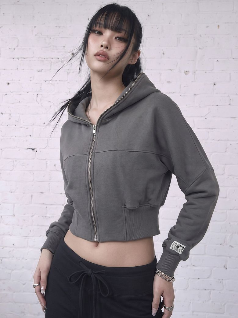 GLAM CROPPED SWEAT ZIP-UP HOODIE DARK GRAY