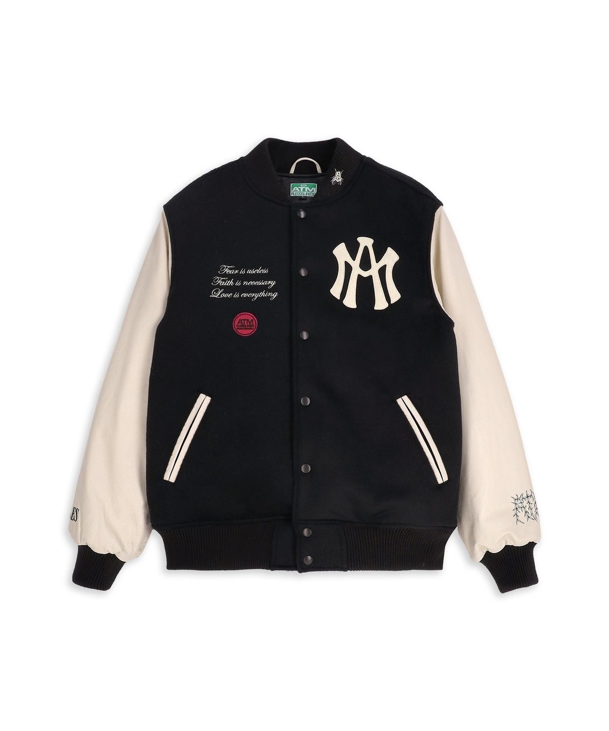 애프터매스(AFTERMATH) ATM X PLEASURES YELL VARSITY JACKET