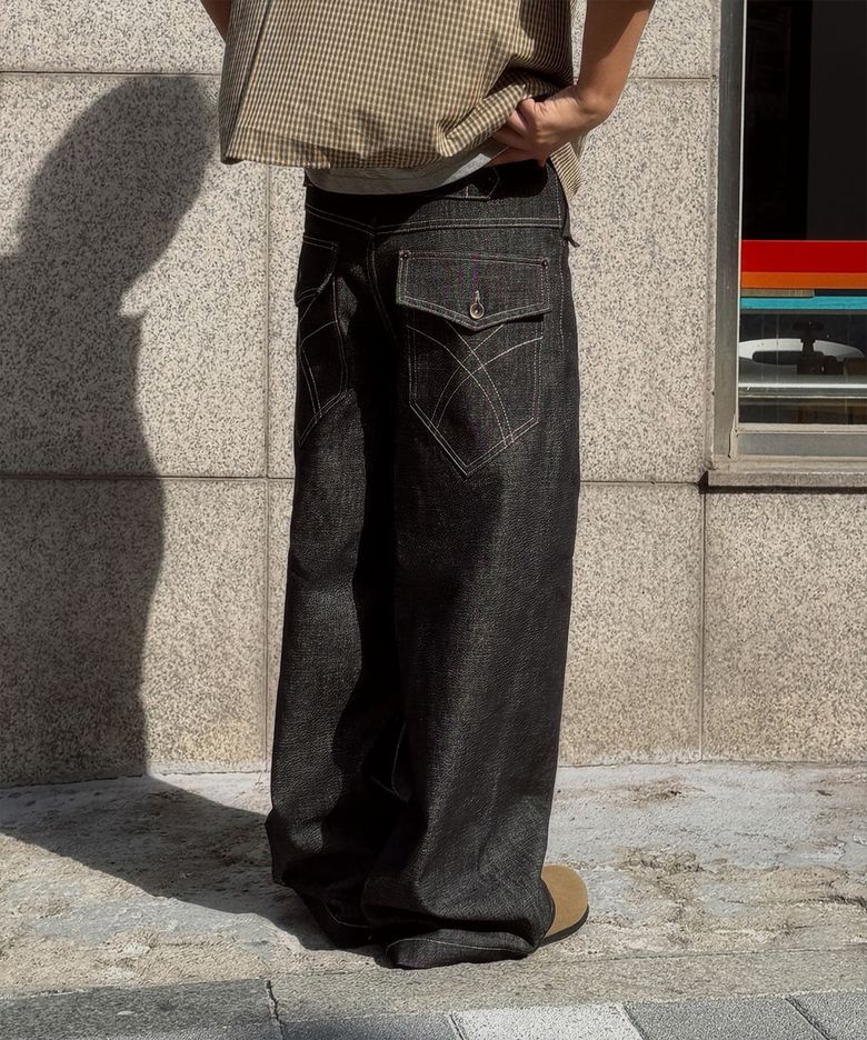 Non-Fade Camo Pocket Wide Denim Pants -2color