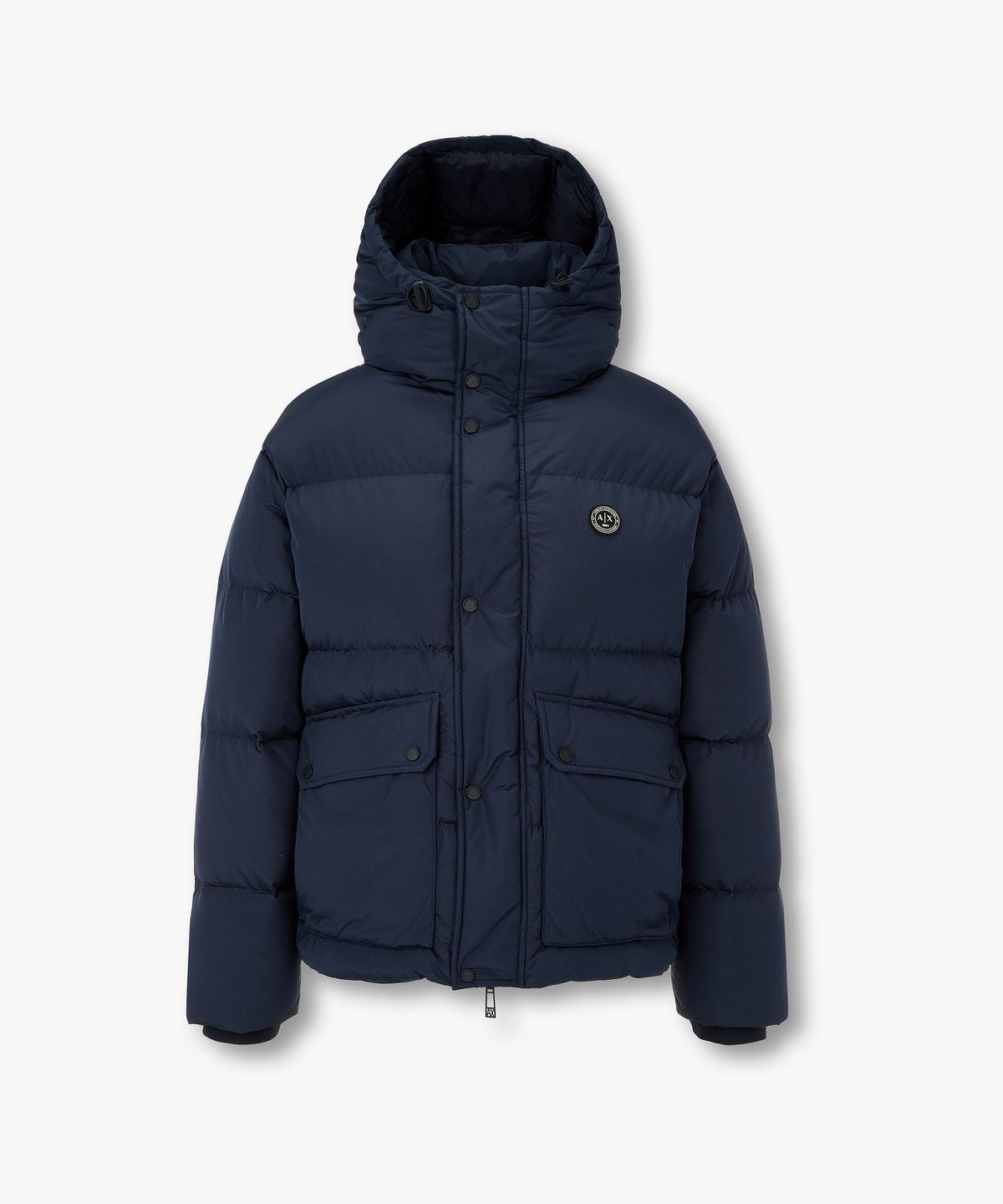 아르마니 익스체인지(ARMANI EXCHANGE) 남성 로고 패치 후디드 다운 자켓 _네이비_A416310006