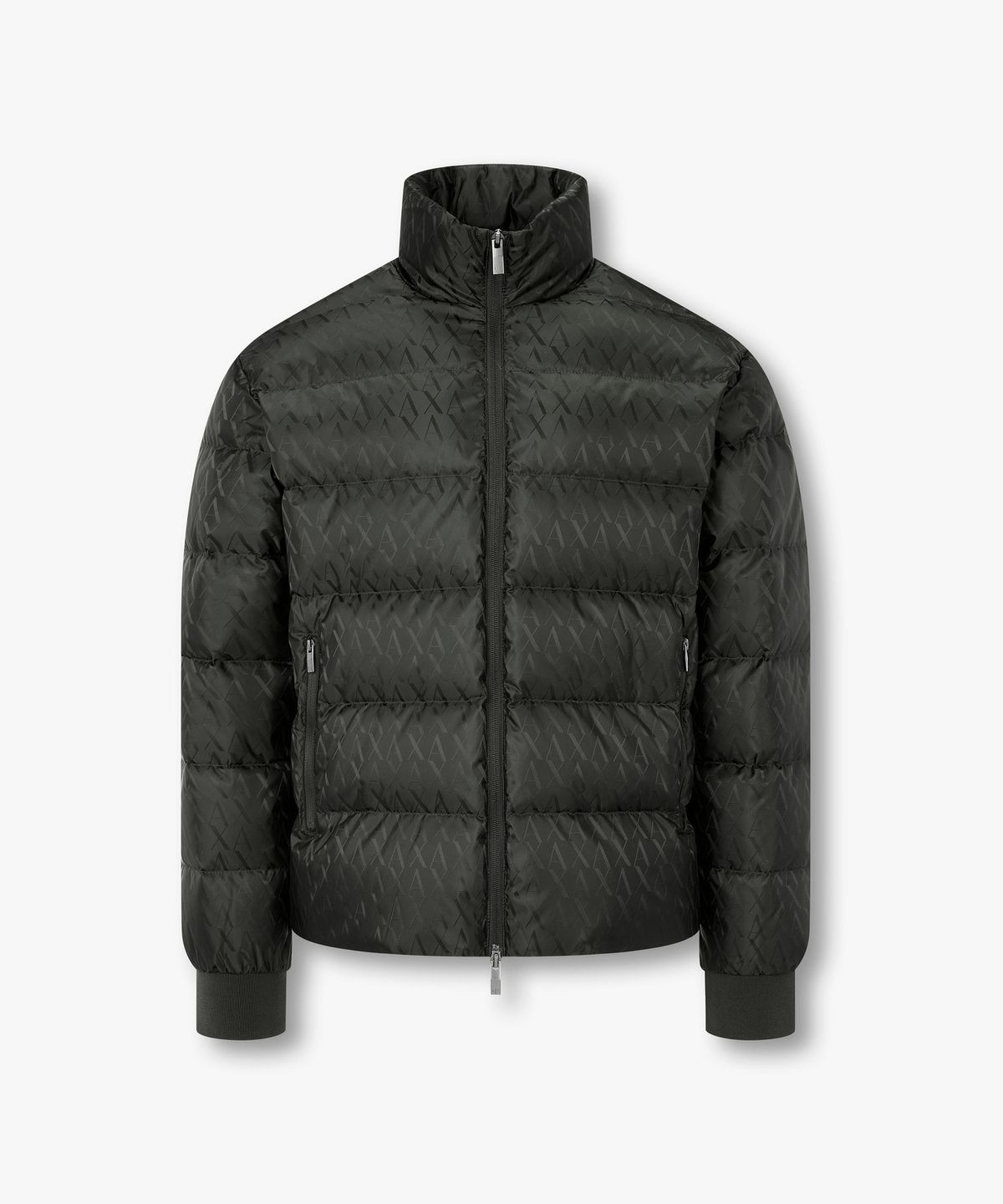 아르마니 익스체인지(ARMANI EXCHANGE) 남성 로고 패턴 하이넥 다운 패딩 자켓 _다크그린_A416310102