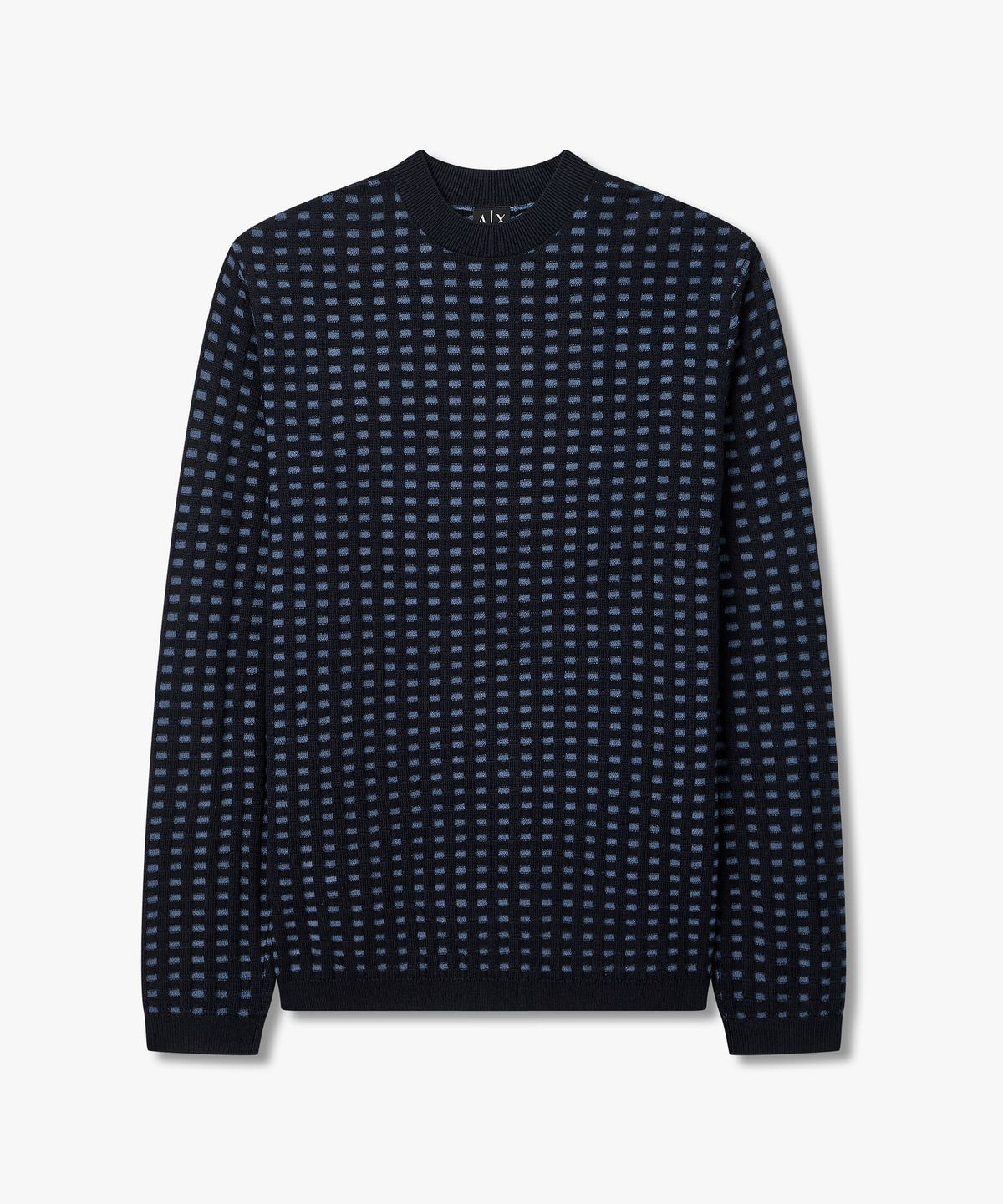 아르마니 익스체인지(ARMANI EXCHANGE) 남성 울 블렌드 투톤 체크 패턴 니트 _다크 네이비_A416332014