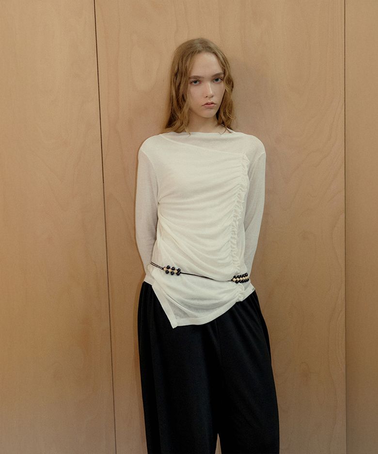 Asymmetric Shirring Top / Ivory