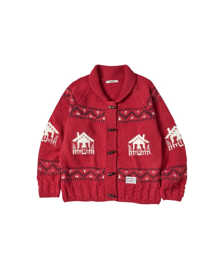 W HOUSE NORDIC KNIT CARDIGAN [RED]