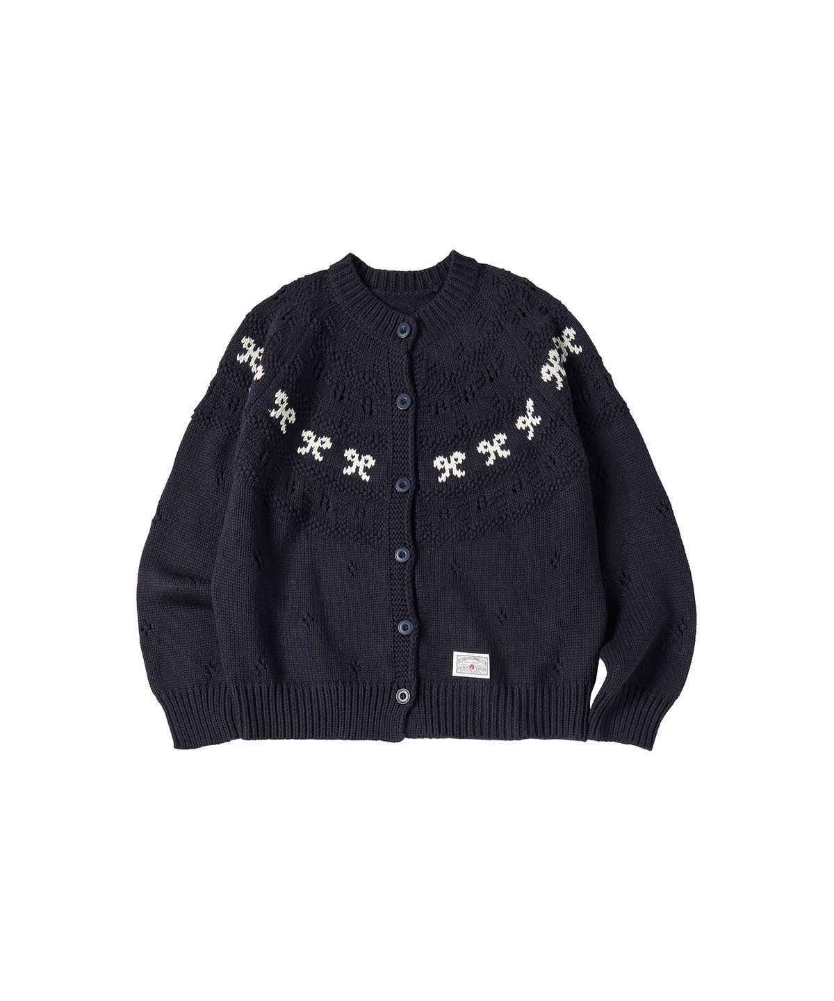 꼬모니노즈(COMONINOZ) W RIBBON PUNCHING KNIT CARDIGAN [NAVY]