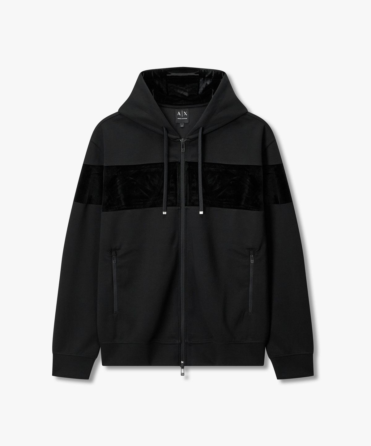 아르마니 익스체인지(ARMANI EXCHANGE) 남성 벨벳 패치 디테일 스웨트 후디 _블랙_A416331013