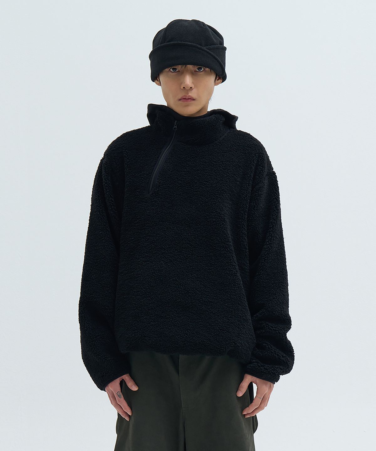 카사카사(KASAKASA) Fleece Zip Pullover Black