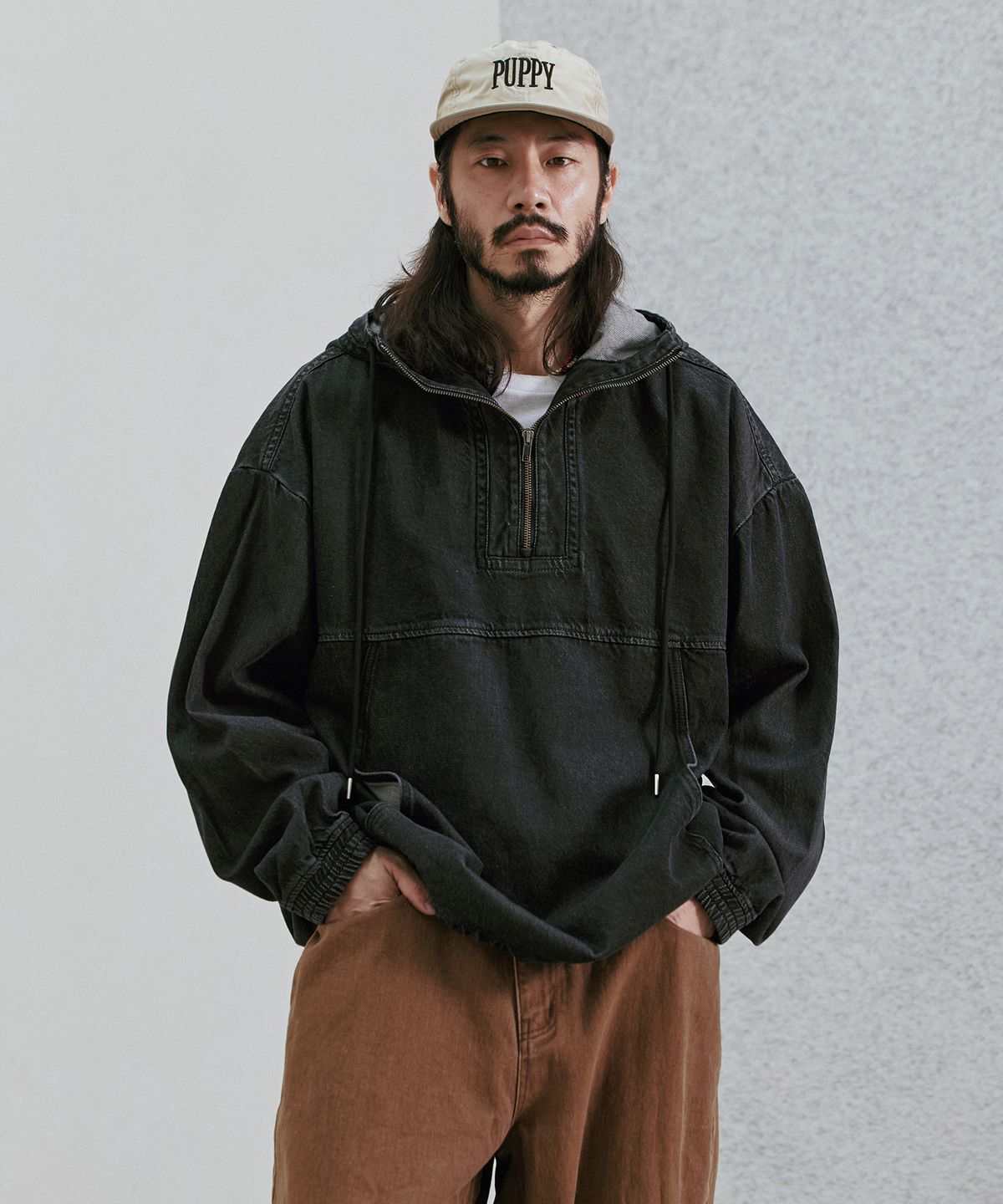 러기드하우스(RUGGED HOUSE) 소프트 데님 코튼 후드아노락 흑청
