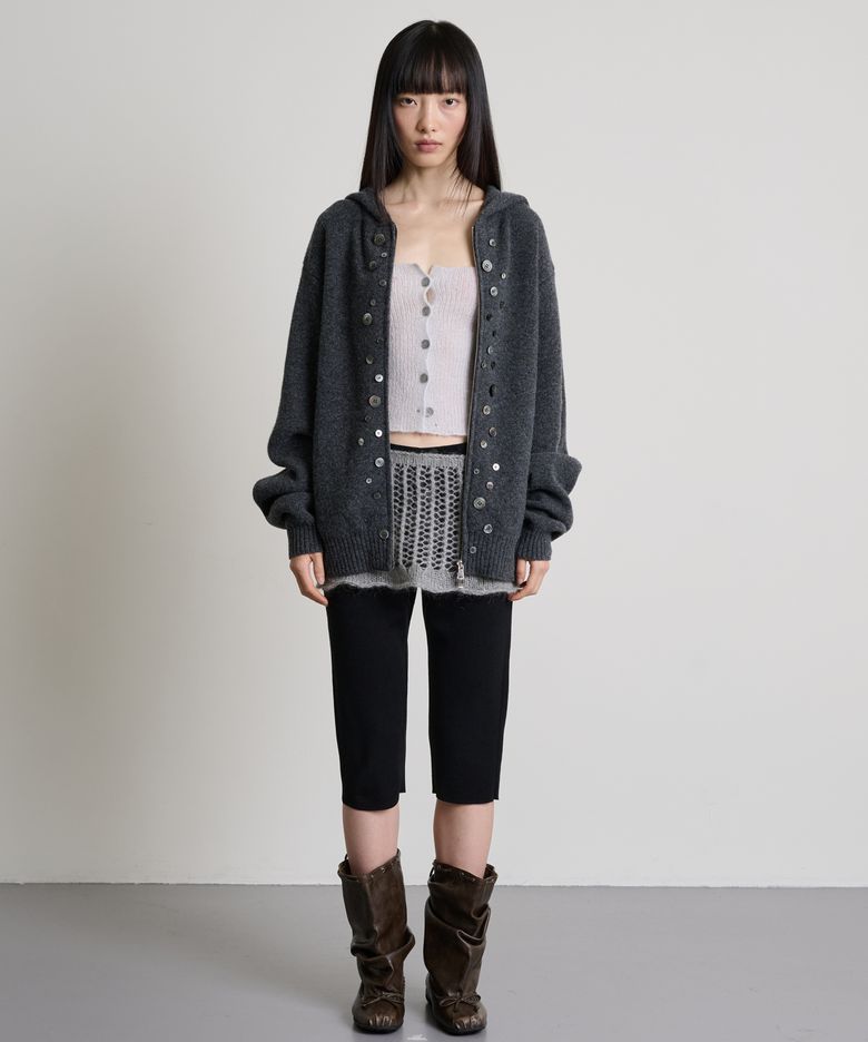 Button Detail Wool Knit Zip-Up Hoodie_Charcoal