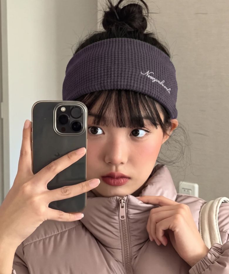 와플 니트 와이드 헤어밴드 반다나_퍼플