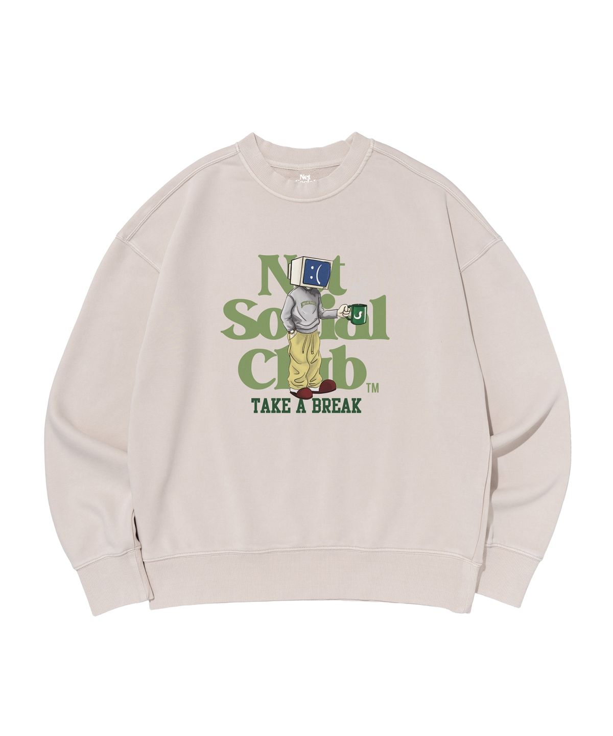 넷소셜클럽(NET SOCIAL CLUB) 종말의 뱀 테이크 어 브레이크 피그먼트 맨투맨 (베이지)