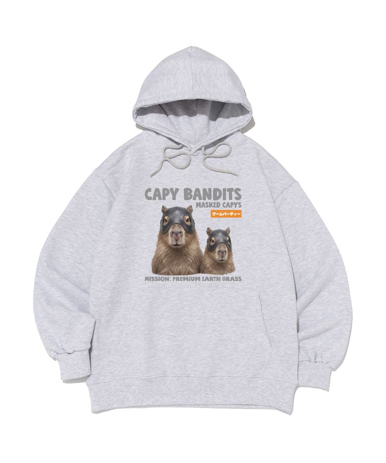 [기모선택] CAPY BANDITS 듀오  후드 티셔츠 (라이트그레이)​