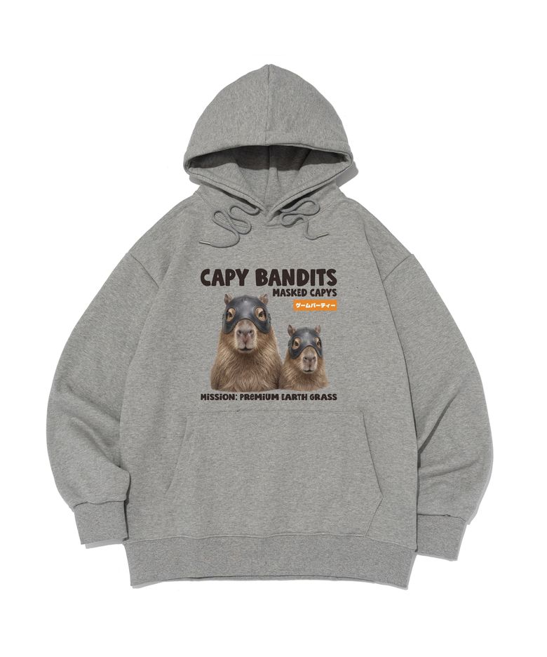 [기모선택] CAPY BANDITS 듀오  후드 티셔츠 (그레이)​