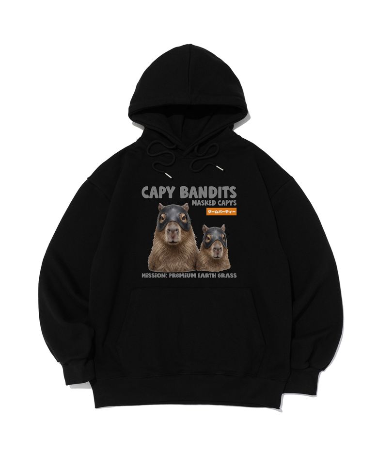 [기모선택] CAPY BANDITS 듀오  후드 티셔츠 (블랙)​