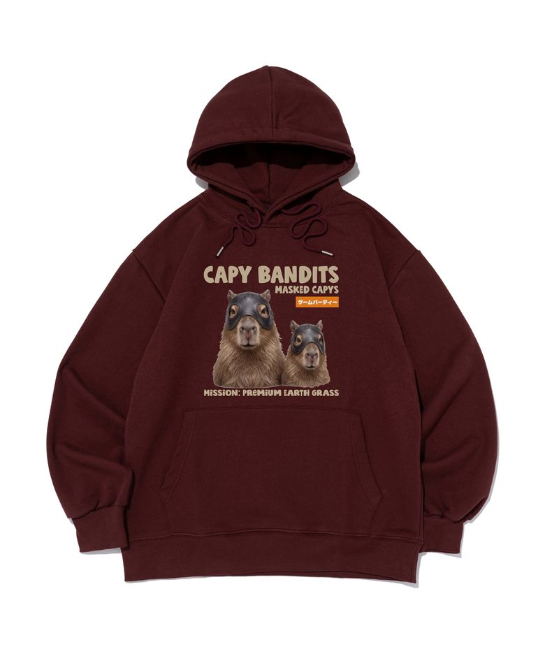 [기모선택] CAPY BANDITS 듀오  후드 티셔츠 (와인)​