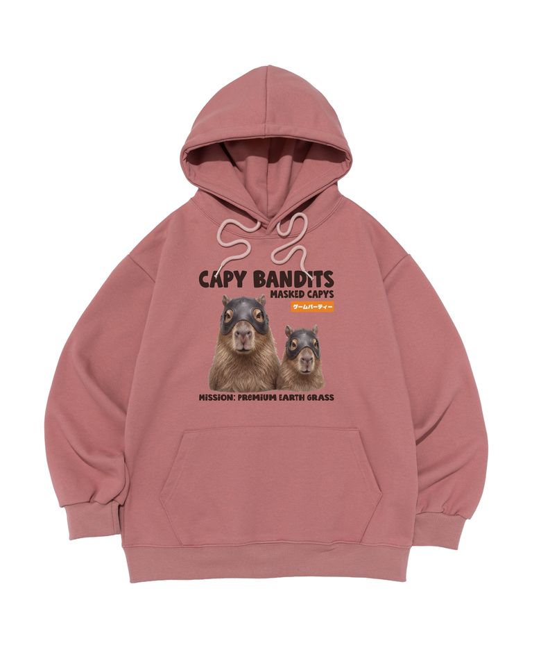 [기모선택] CAPY BANDITS 듀오  후드 티셔츠 (핑크)​