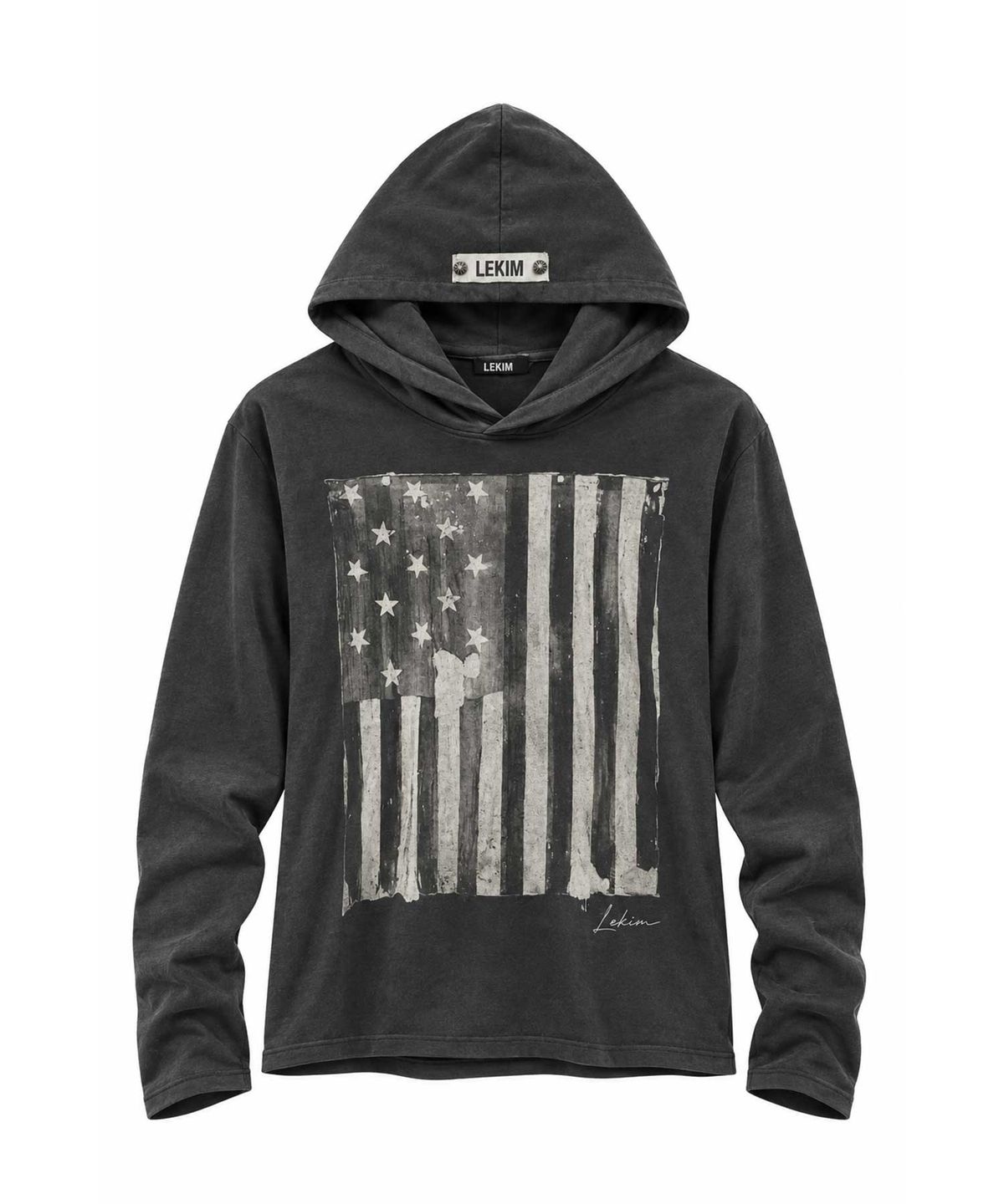 레킴(LEKIM) VINTAGE FLAG HOODIE (차콜)