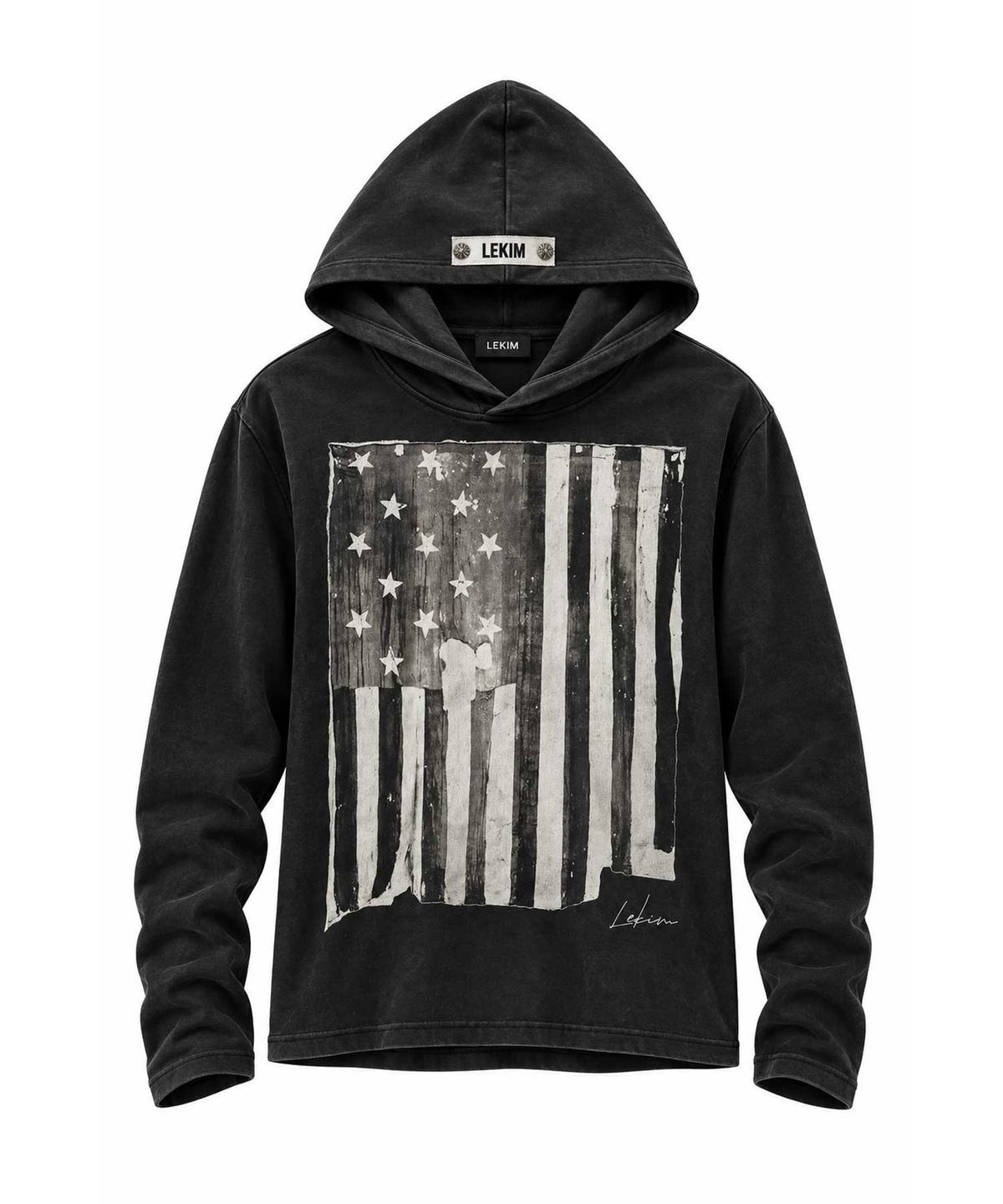 레킴(LEKIM) VINTAGE FLAG HOODIE (블랙)