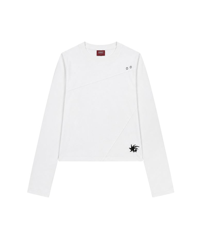 Crop Eyelet Cut-Out Long Sleeve T-Shirts White