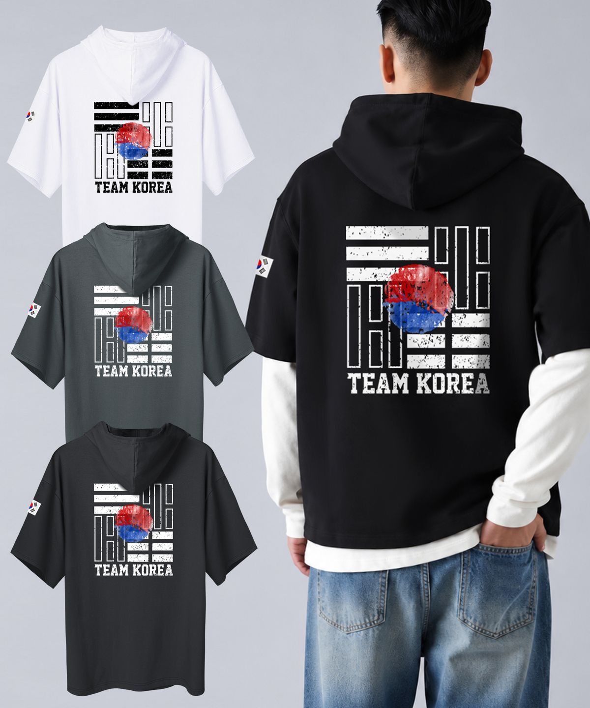 엠블룩(AMBLELOOK) 프리미엄 면스판 후드반팔티 태극기코리아 (3color)