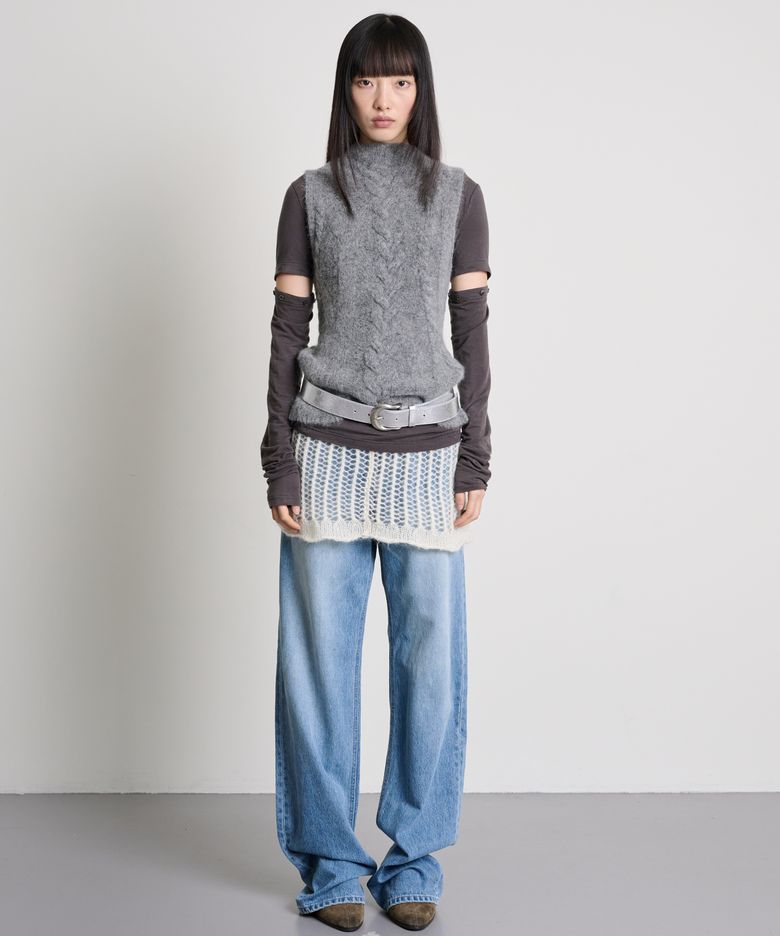 Alpaca Wool Cable Vest_Charcoal