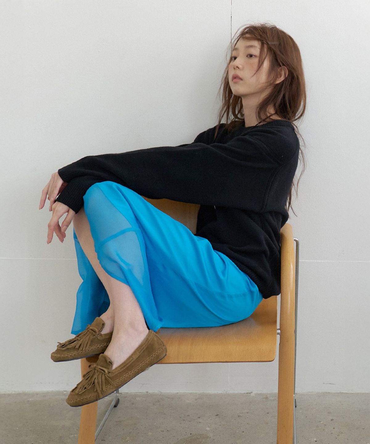 뮈르뮈르(MURMURE) 에즈온 시어 레이어드 스커트_Ezon Skirt_Aquablue
