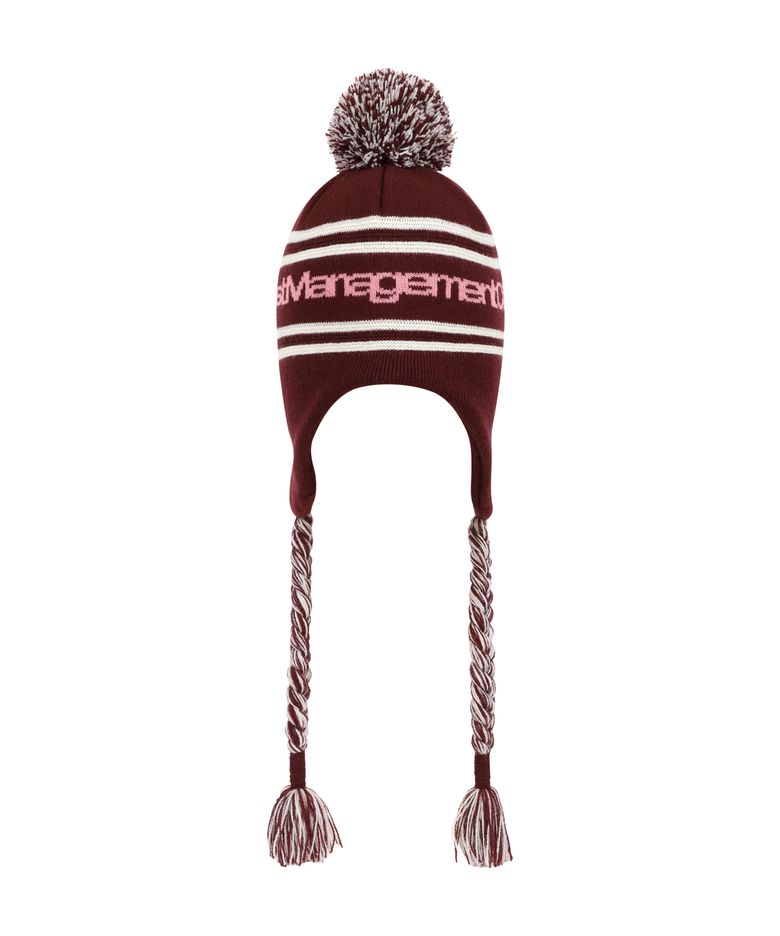 POM EARFLAP BEANIE burgundy